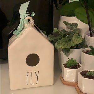 Rae dunn white “FLY” birdhouse decor
